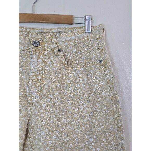 American Eagle AE Jeans 90s Straight  Womens Size 8 Yellow Floral Raw Hem Ankle - Picture 2 of 11